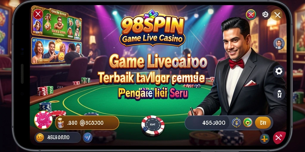 Screenshot gameplay yang menampilkan dealer langsung dan suasana kasino.