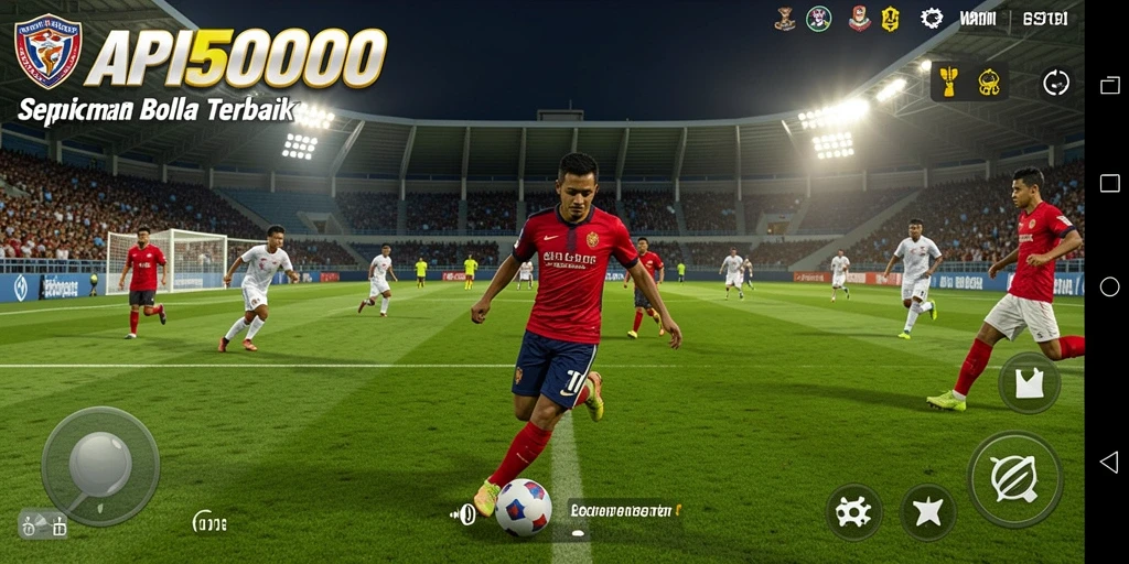 Screenshot gameplay API5000 menunjukkan aksi pertandingan sepak bola yang seru.
