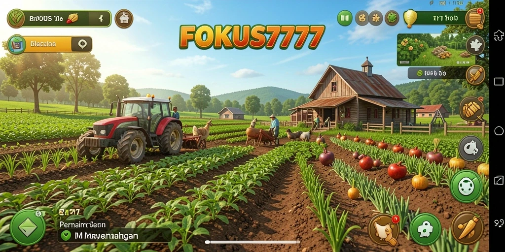 Tampilan gameplay FOKUS777 yang menampilkan aktivitas pertanian yang seru.