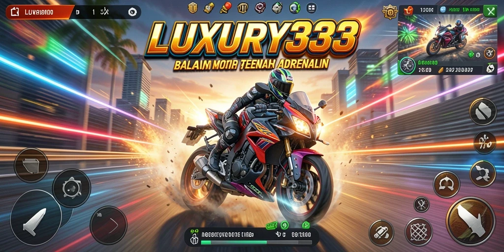 Screenshot gameplay LUXURY333 menampilkan balapan motor yang seru dan penuh aksi.