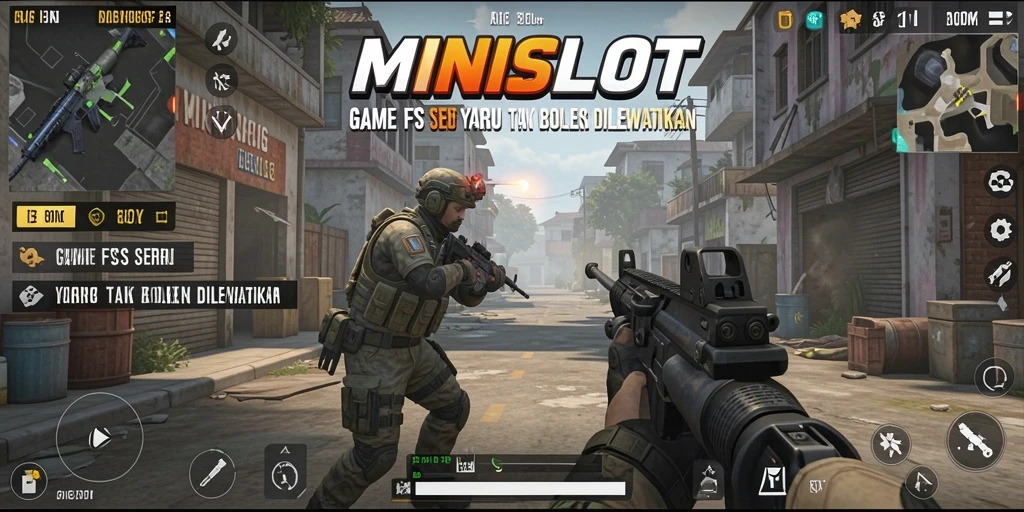 Tangkap layar utama menampilkan pertempuran intens dalam MINISLOT FPS.