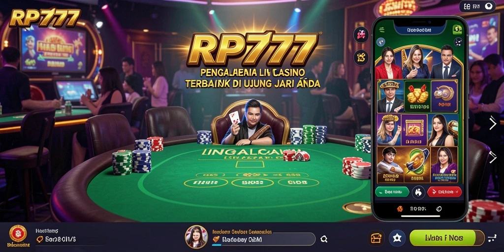 Screenshot gameplay RP777 yang menampilkan dealer dan suasana Live Casino.