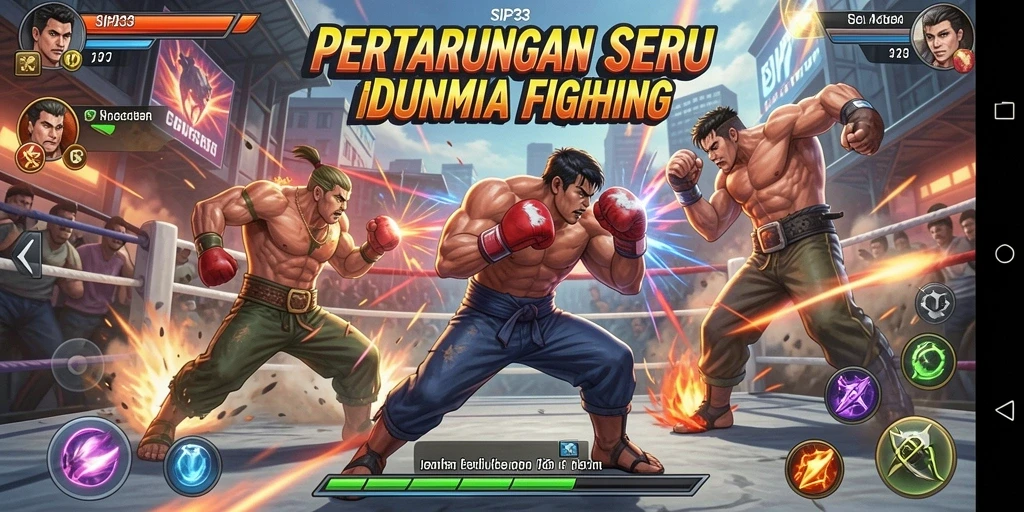 Screenshot SIP33 menunjukkan pertarungan intens antara karakter dalam gameplay yang dinamis.