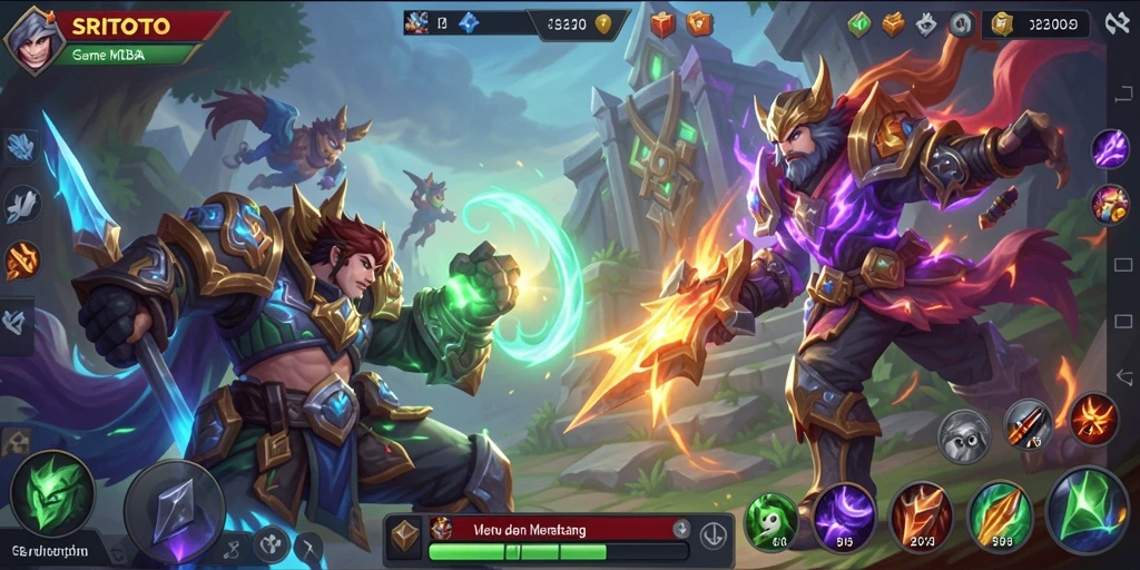 Screenshot gameplay SRITOTO menunjukkan pertarungan epik antara karakter MOBA.