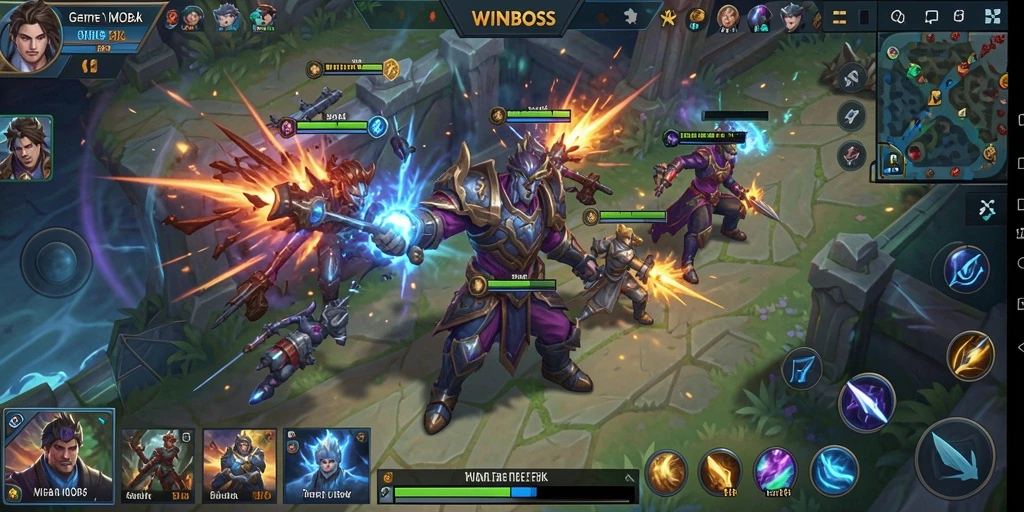 Screenshot gameplay <strong>WINBOSS</strong> menampilkan pertempuran yang mendebarkan dan karakter yang beraksi.