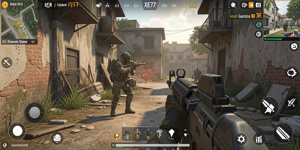 Screenshot XE77 menampilkan aksi intens dalam gameplay FPS.